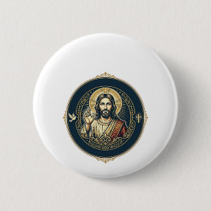 Jesus Digital Artist iPad Art T-Shirt Inspirationa Button