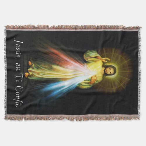 Jesus Divina Misericordia en Ti Confio Colcha Throw Blanket