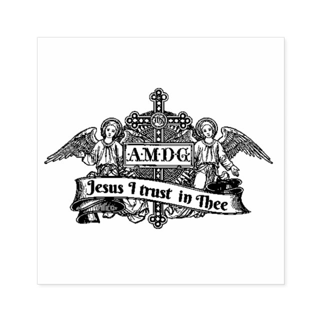 Jesus Divine Mercy Angels Religious Line Art Rubber Stamp (Imprint)
