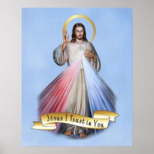 Jesus Divine Mercy Blue English  Poster
