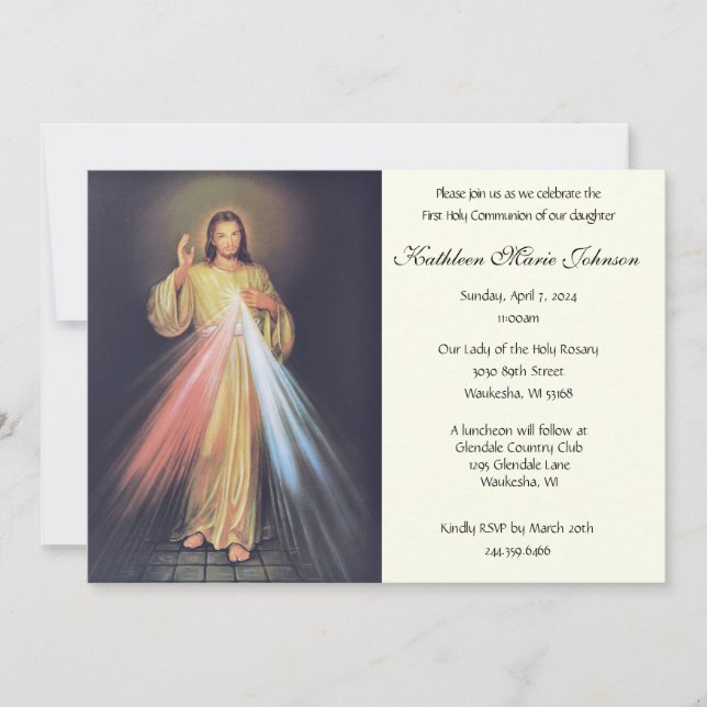 Jesus Divine Mercy First Holy Communion Invitation (Front)