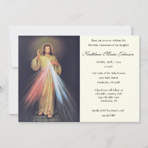 Jesus Divine Mercy First Holy Communion Invitation