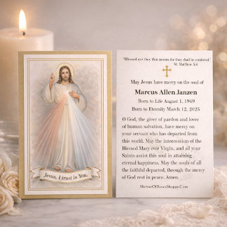Jesus Divine Mercy Funeral Memorial Prayer Cards