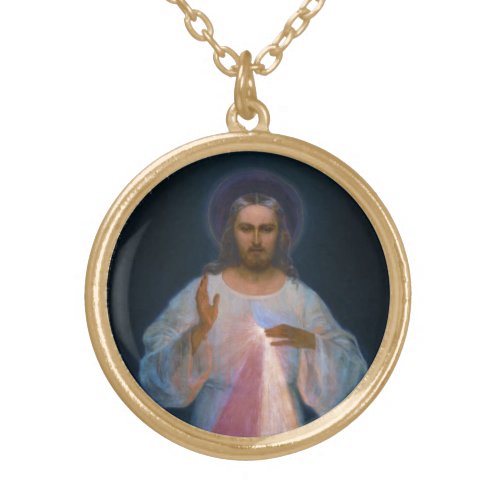 Jesus Divine Mercy Vilnius Eugeniusz Kazimirowski Gold Plated Necklace