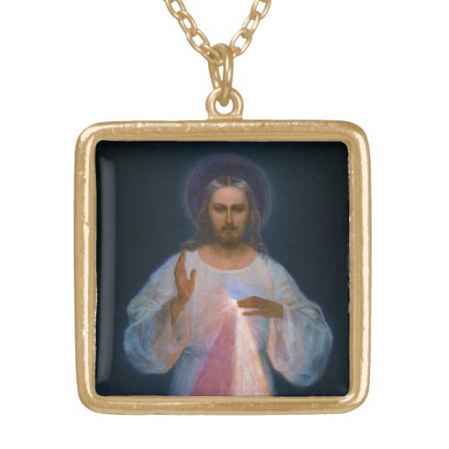 Jesus Divine Mercy Vilnius Eugeniusz Kazimirowski Gold Plated Necklace