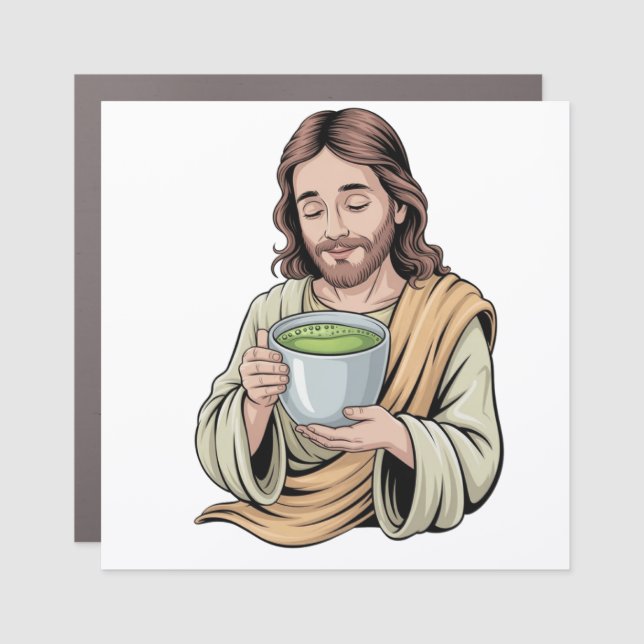 Jesus Drinking Matcha Drink Christian  Car Magnet (Front)