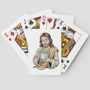 Jesus Drinking Matcha Drink Christian  Poker Cards
