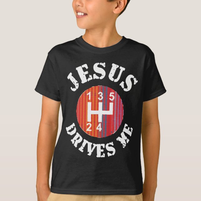 Jesus Drives Me Christian kids' t-shirt (Front)