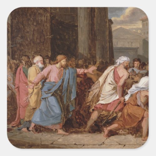 Jesus Driving the Merchants from the Temple Square Sticker