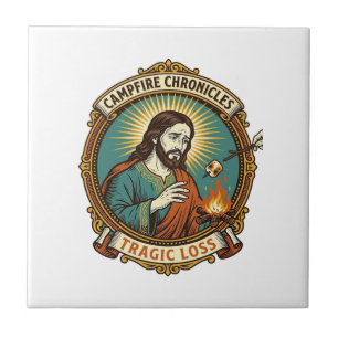 Jesus Dropped Marshmallow Campfire Party Fail Humo Ceramic Tile