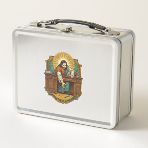 Jesus Dropped Pen Behind Heavy Desk Clumsy Humor_1 Metal Lunch Box