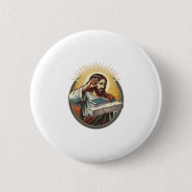 Jesus Dropped Phone Face Flat Concrete Panic Scree Button (Front)