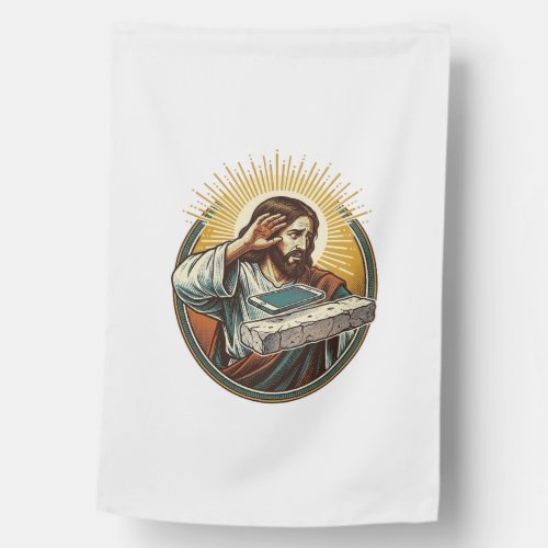 Jesus Dropped Phone Face Flat Concrete Panic Scree House Flag