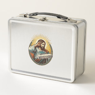 Jesus Dropped Phone Face Flat Concrete Panic Scree Metal Lunch Box