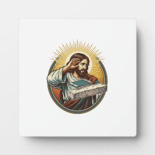 Jesus Dropped Phone Face Flat Concrete Panic Scree Plaque