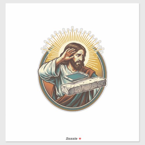 Jesus Dropped Phone Face Flat Concrete Panic Scree Sticker