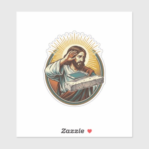 Jesus Dropped Phone Face Flat Concrete Panic Scree Sticker