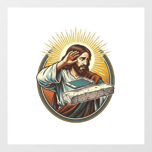 Jesus Dropped Phone Face Flat Concrete Panic Scree Window Cling