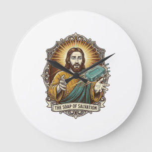 Jesus Dropped Slippery Soap Shower Clumsy Bathroom Large Clock