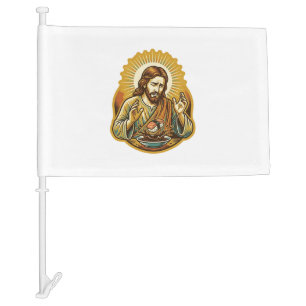 Jesus Dropped Sushi In Soy Sauce Splatter Food Hum Car Flag