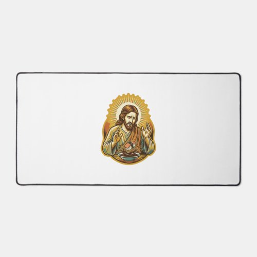 Jesus Dropped Sushi In Soy Sauce Splatter Food Hum Desk Mat