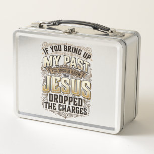 Jesus Dropped The Charges Vintage Christian Shirt Metal Lunch Box