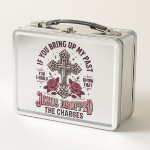 Jesus Dropped The Charges Vintage Cross Shirt Metal Lunch Box