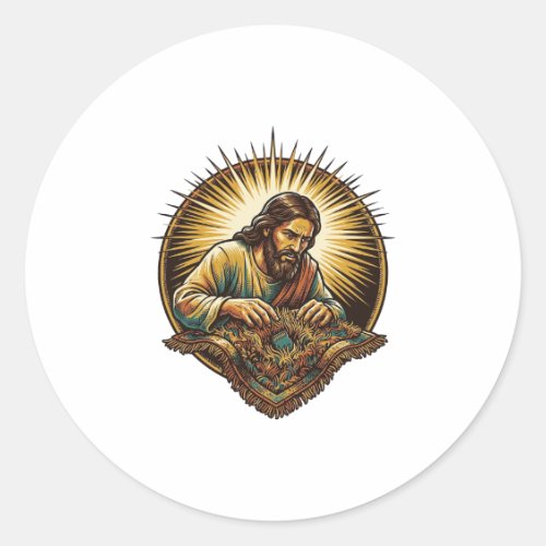 Jesus Dropped Tiny SD Card Lost Carpet Tech Humor_ Classic Round Sticker