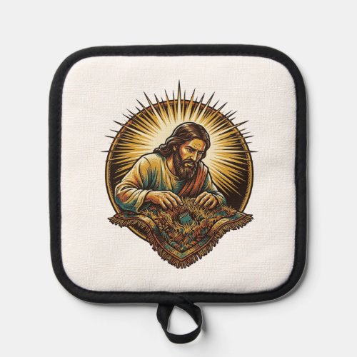 Jesus Dropped Tiny SD Card Lost Carpet Tech Humor_ Pot Holder