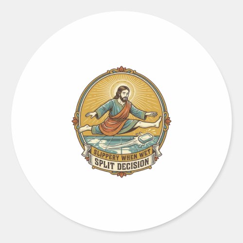 Jesus Dropped Wet Soap Sliding Bathroom Floor Clum Classic Round Sticker
