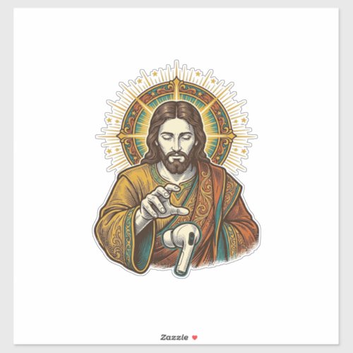 Jesus Dropped Wireless Earbud Under Desk Tech Clum Sticker