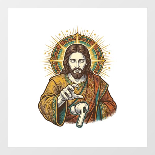 Jesus Dropped Wireless Earbud Under Desk Tech Clum Window Cling