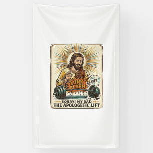 Jesus Dropping Heavy Dumbbell Loudly Gym Lunk Alar Banner