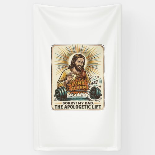Jesus Dropping Heavy Dumbbell Loudly Gym Lunk Alar Banner