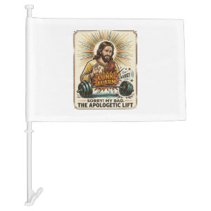 Jesus Dropping Heavy Dumbbell Loudly Gym Lunk Alar Car Flag