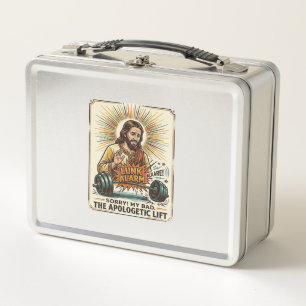 Jesus Dropping Heavy Dumbbell Loudly Gym Lunk Alar Metal Lunch Box