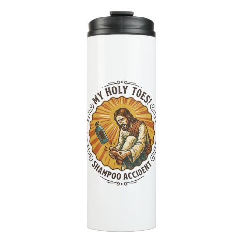Jesus Dropping Shampoo Bottle On Foot Shower Pain
