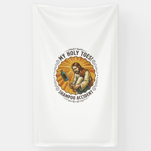 Jesus Dropping Shampoo Bottle On Foot Shower Pain Banner