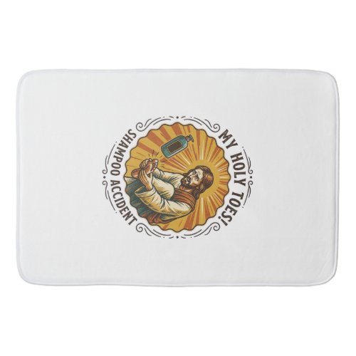 Jesus Dropping Shampoo Bottle On Foot Shower Pain Bath Mat