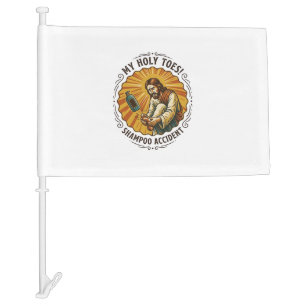 Jesus Dropping Shampoo Bottle On Foot Shower Pain Car Flag