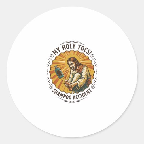 Jesus Dropping Shampoo Bottle On Foot Shower Pain  Classic Round Sticker