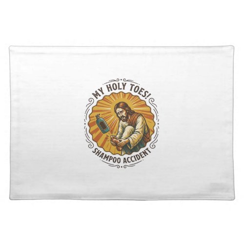 Jesus Dropping Shampoo Bottle On Foot Shower Pain Cloth Placemat