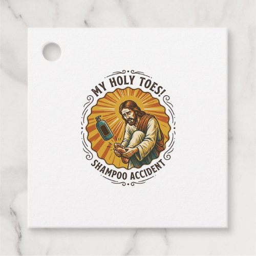 Jesus Dropping Shampoo Bottle On Foot Shower Pain Favor Tags
