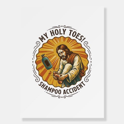 Jesus Dropping Shampoo Bottle On Foot Shower Pain Foam Board