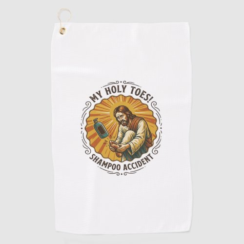 Jesus Dropping Shampoo Bottle On Foot Shower Pain Golf Towel