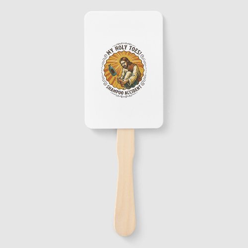Jesus Dropping Shampoo Bottle On Foot Shower Pain  Hand Fan