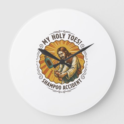 Jesus Dropping Shampoo Bottle On Foot Shower Pain  Large Clock