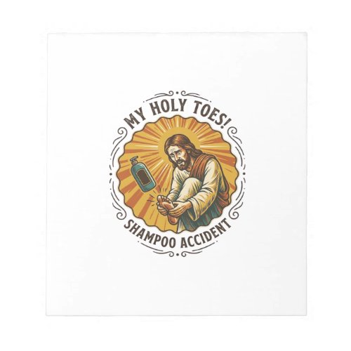 Jesus Dropping Shampoo Bottle On Foot Shower Pain Notepad
