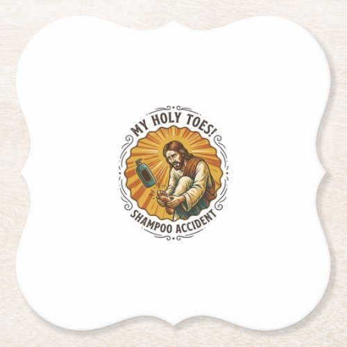 Jesus Dropping Shampoo Bottle On Foot Shower Pain  Paper Coaster