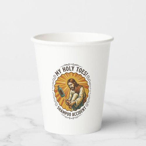 Jesus Dropping Shampoo Bottle On Foot Shower Pain Paper Cups